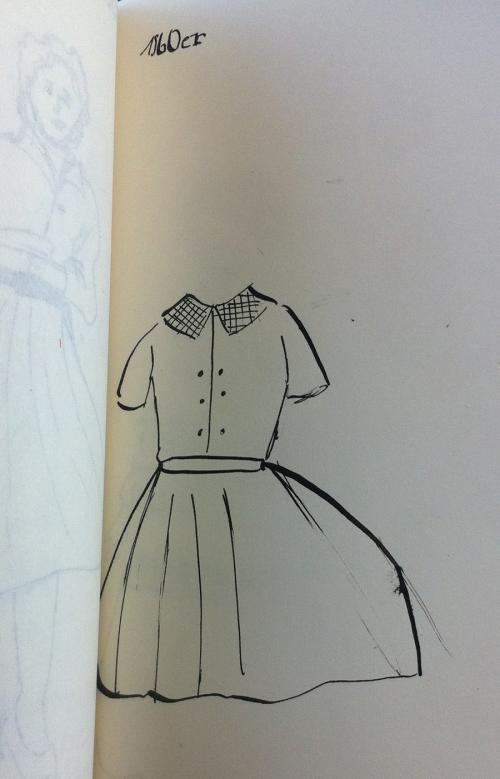 Kleid zur Zeit der 1960er Jahre (Tusche und Feder)